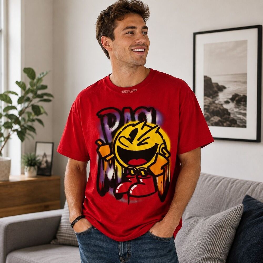 Pac-Man Graffiti 2XL Shirt Namco Retro Arcade Video Game Red Thumbs Up